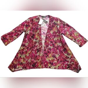 Travel Elements Vibrant Floral Velvet Long Sleeve Cardigan